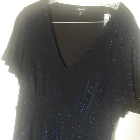 Torrid Blue Glitter Slinky Dress Sz 00/ Large - Picture 6 of 14